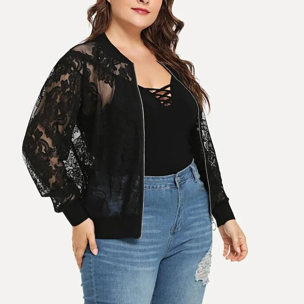 @ Spring Jackets Womens Solid Casual Plus Size Lace Loose Shawl Cardigan Cover Up Long Sleeve Women Bomber Jackets