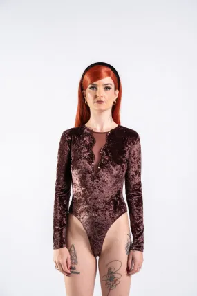 90s Chocolate Brown Sequin Velvet Bodysuit
