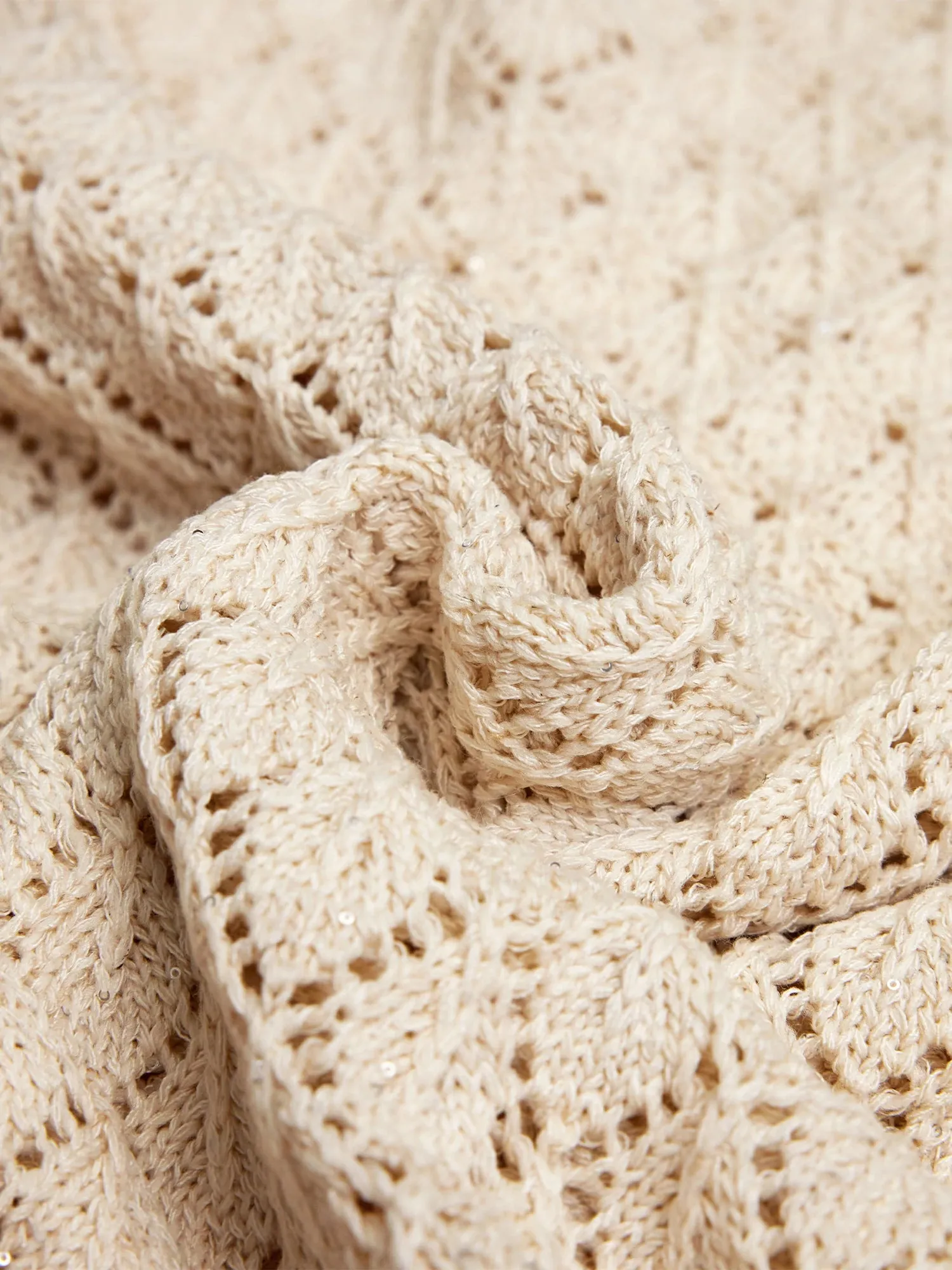Amoretu Lyocell & Linen Openwork Sequin Knitted Top
