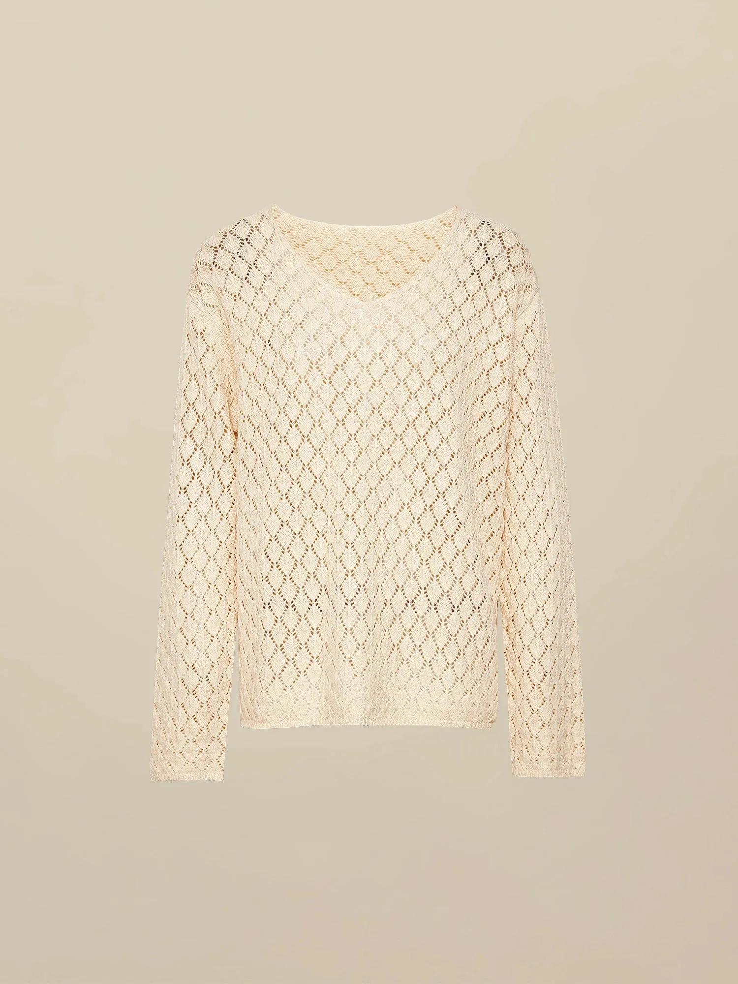 Amoretu Lyocell & Linen Openwork Sequin Knitted Top
