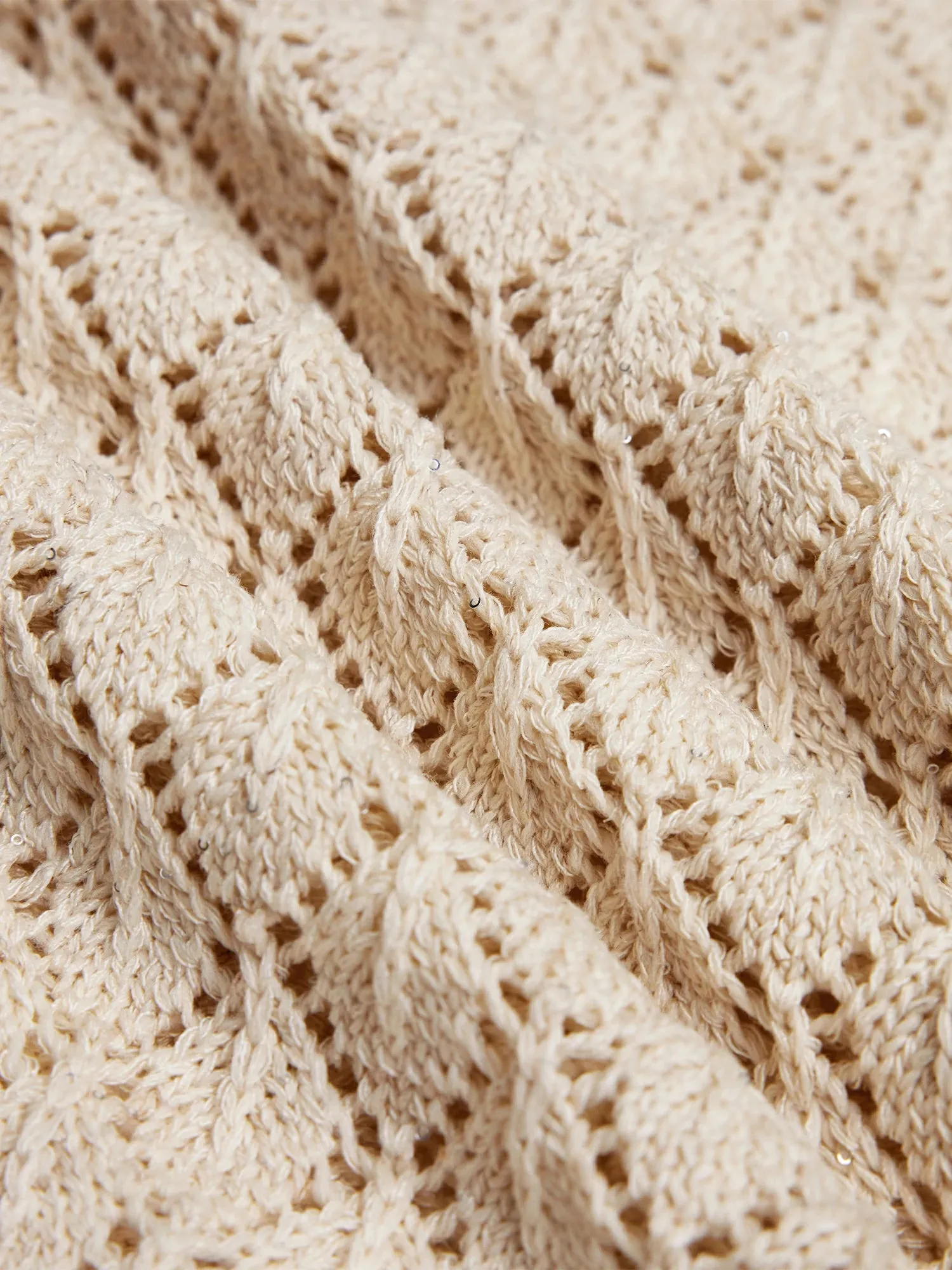 Amoretu Lyocell & Linen Openwork Sequin Knitted Top