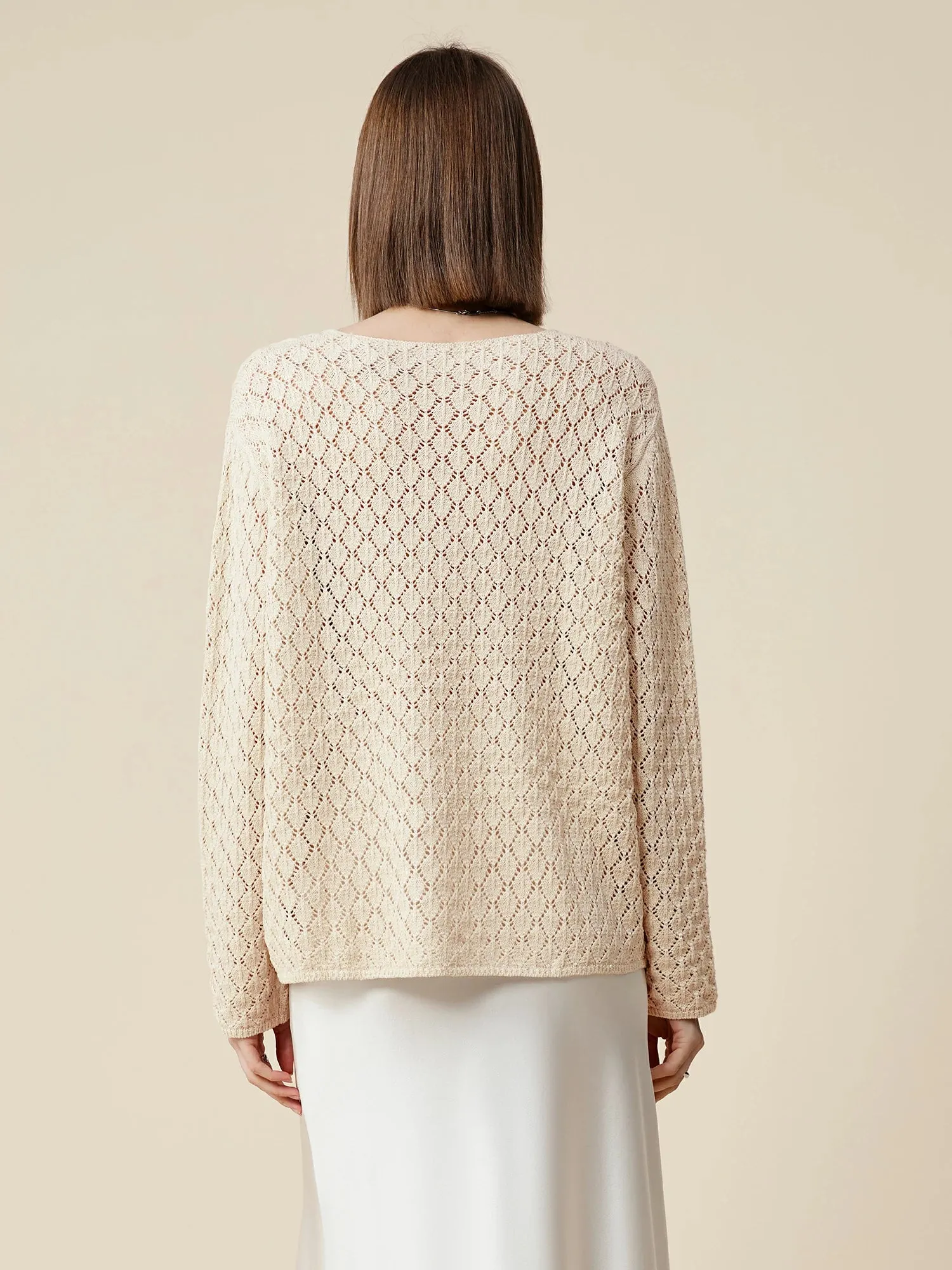 Amoretu Lyocell & Linen Openwork Sequin Knitted Top