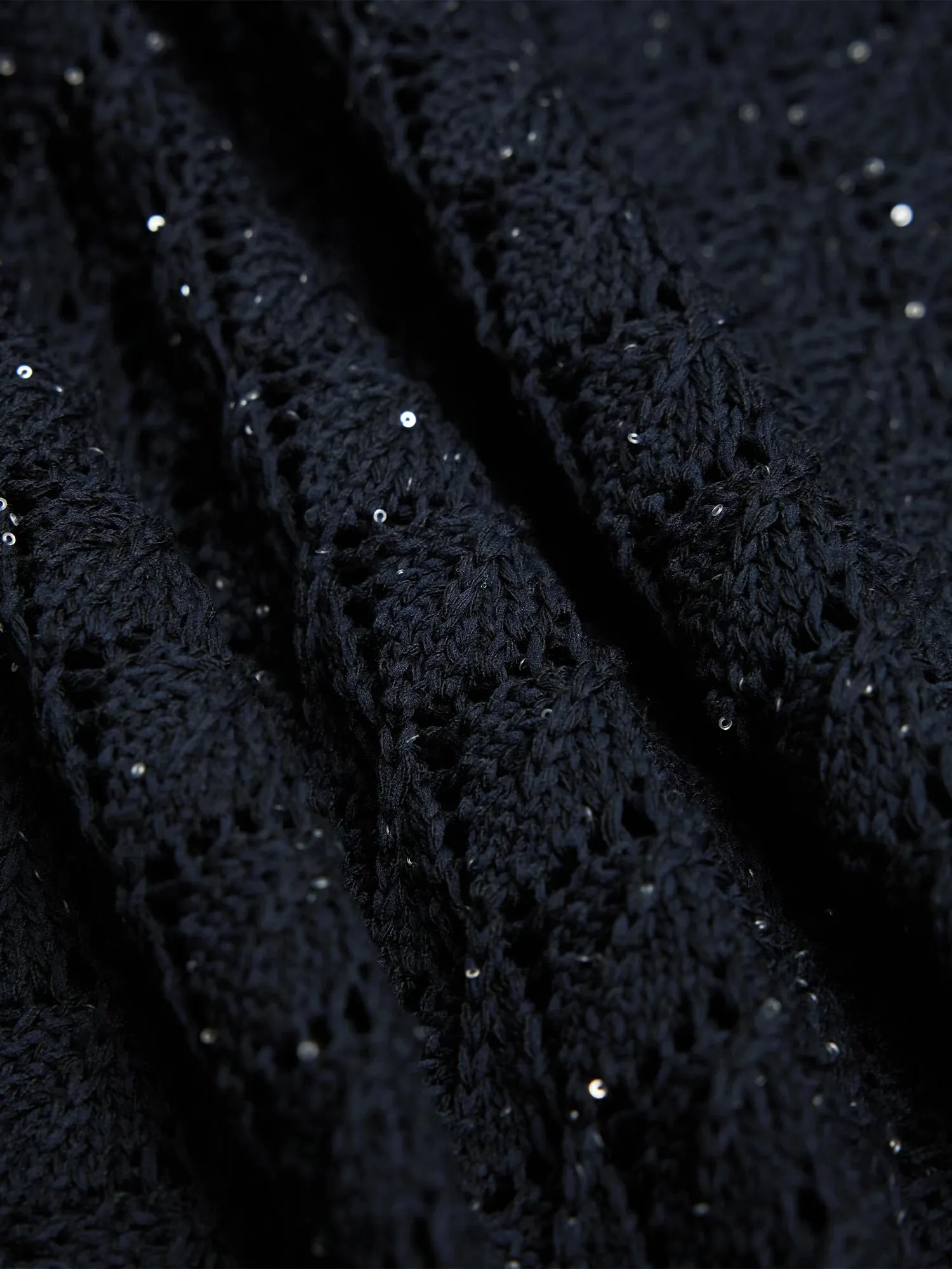 Amoretu Lyocell & Linen Openwork Sequin Knitted Top