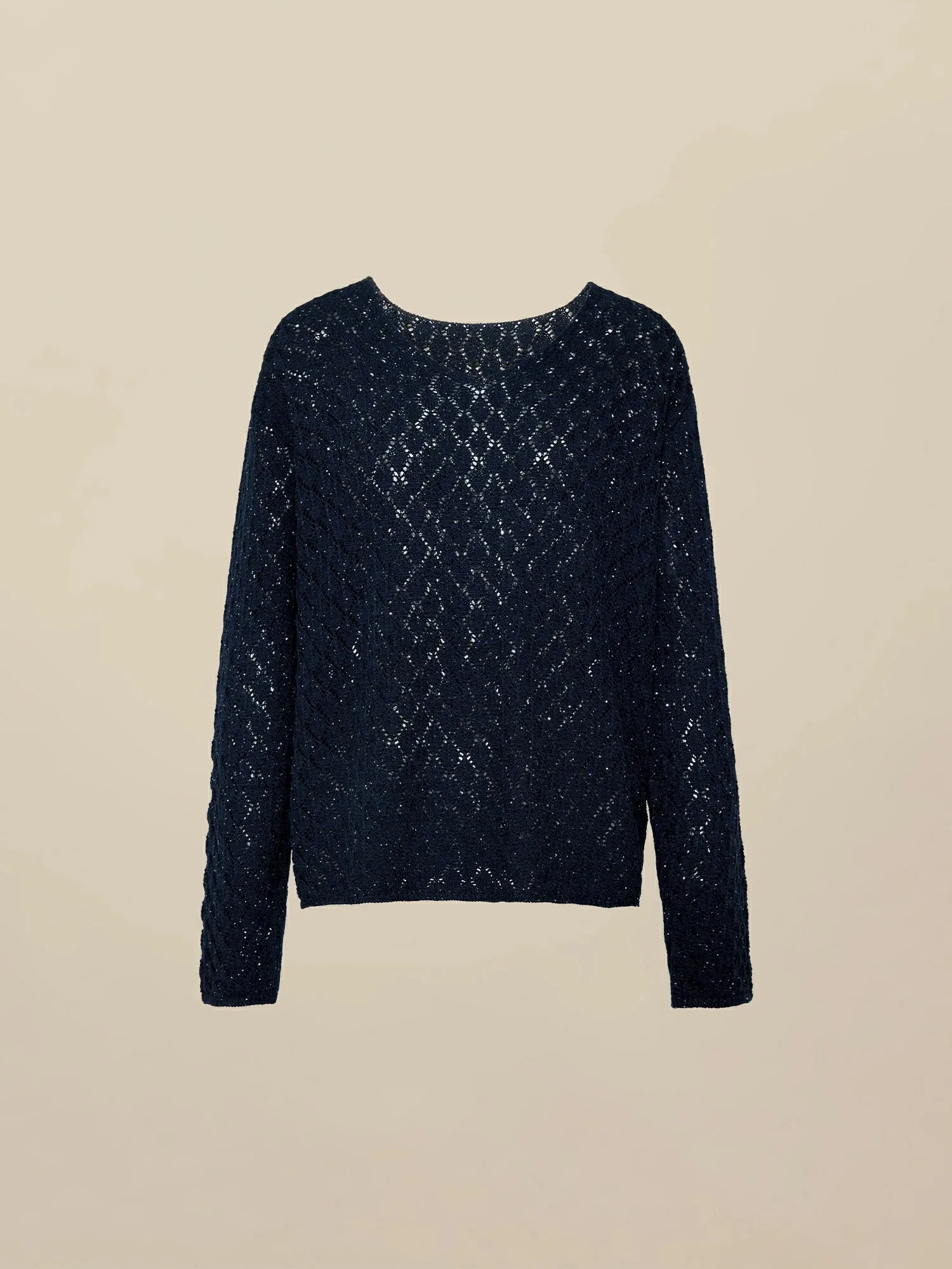 Amoretu Lyocell & Linen Openwork Sequin Knitted Top