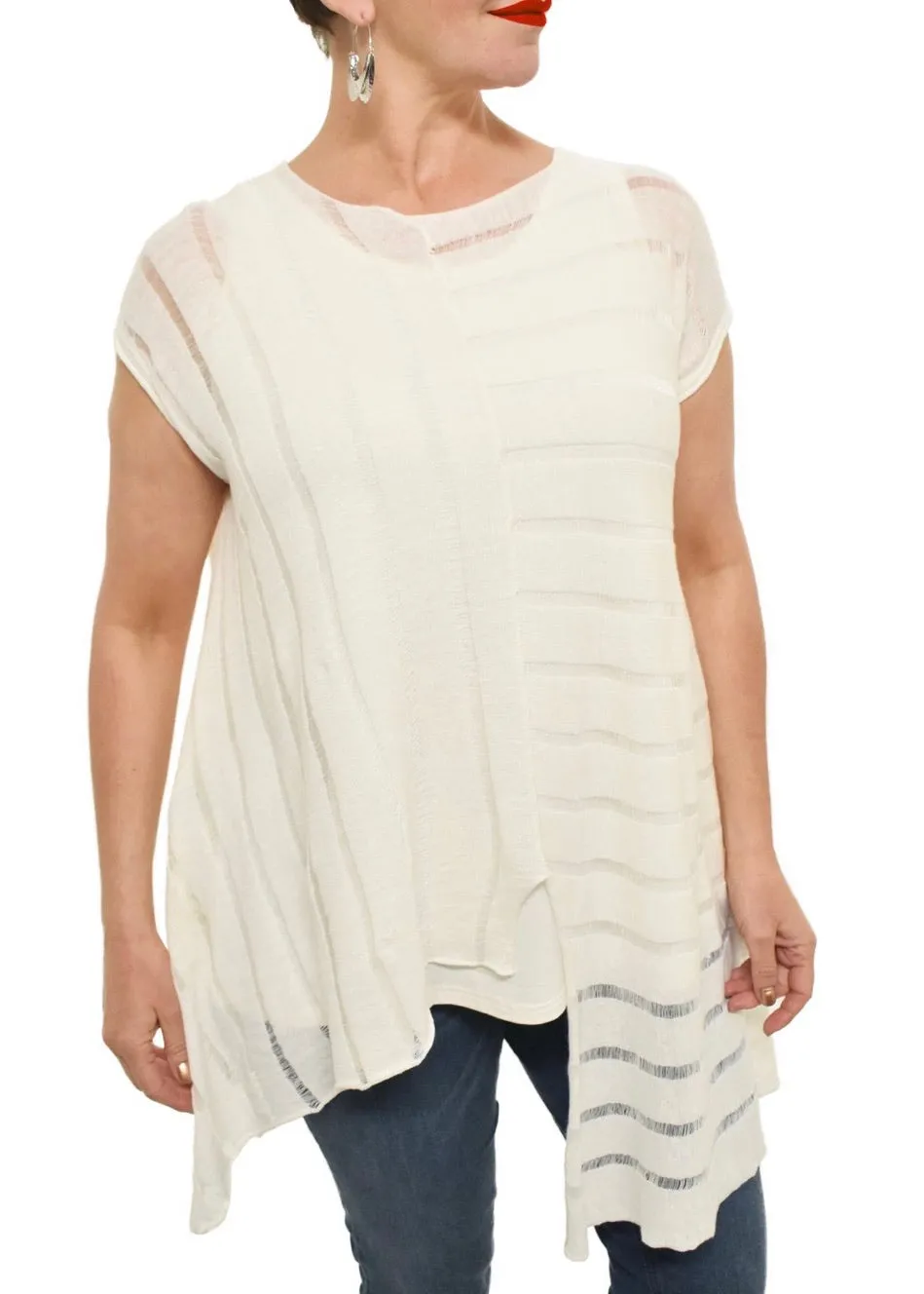 Asymmetrical Linen Cap Sleeve