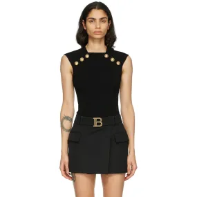 Balmain Black Knit Button Tank Top