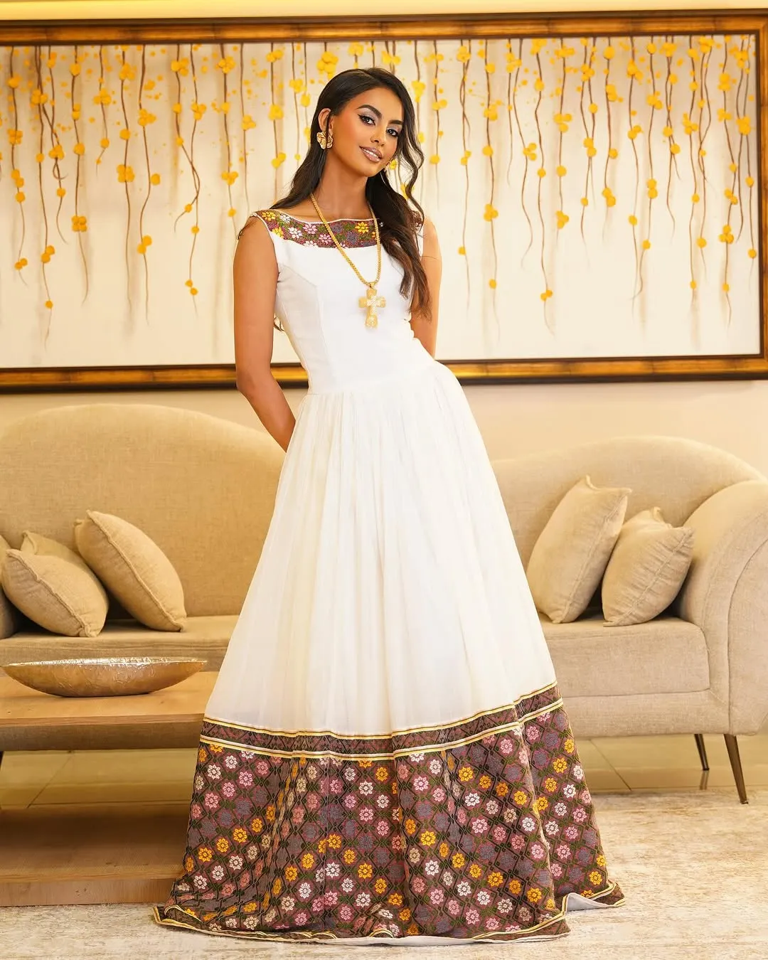Beautifully Crafted Brown Habesha Dress: Simple Design on Traditional Ethiopian Dress Fit for All Celebrations Habesha Kemis