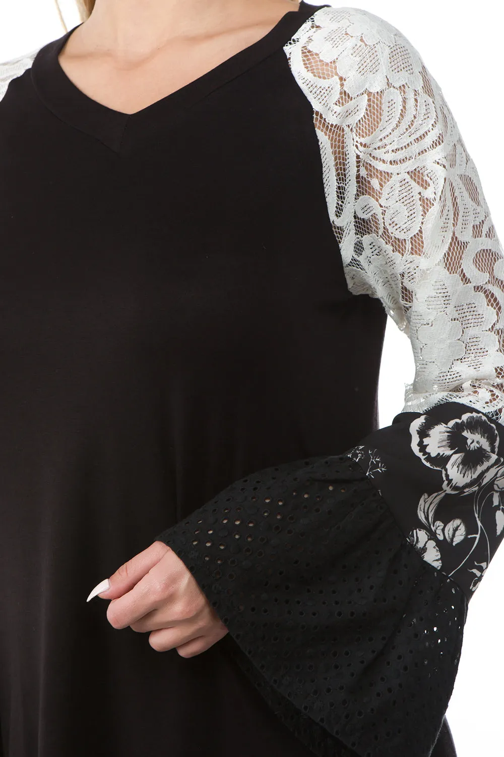 BIANCA RUFFLE SLEEVE TOP (BLACK)- VT2689