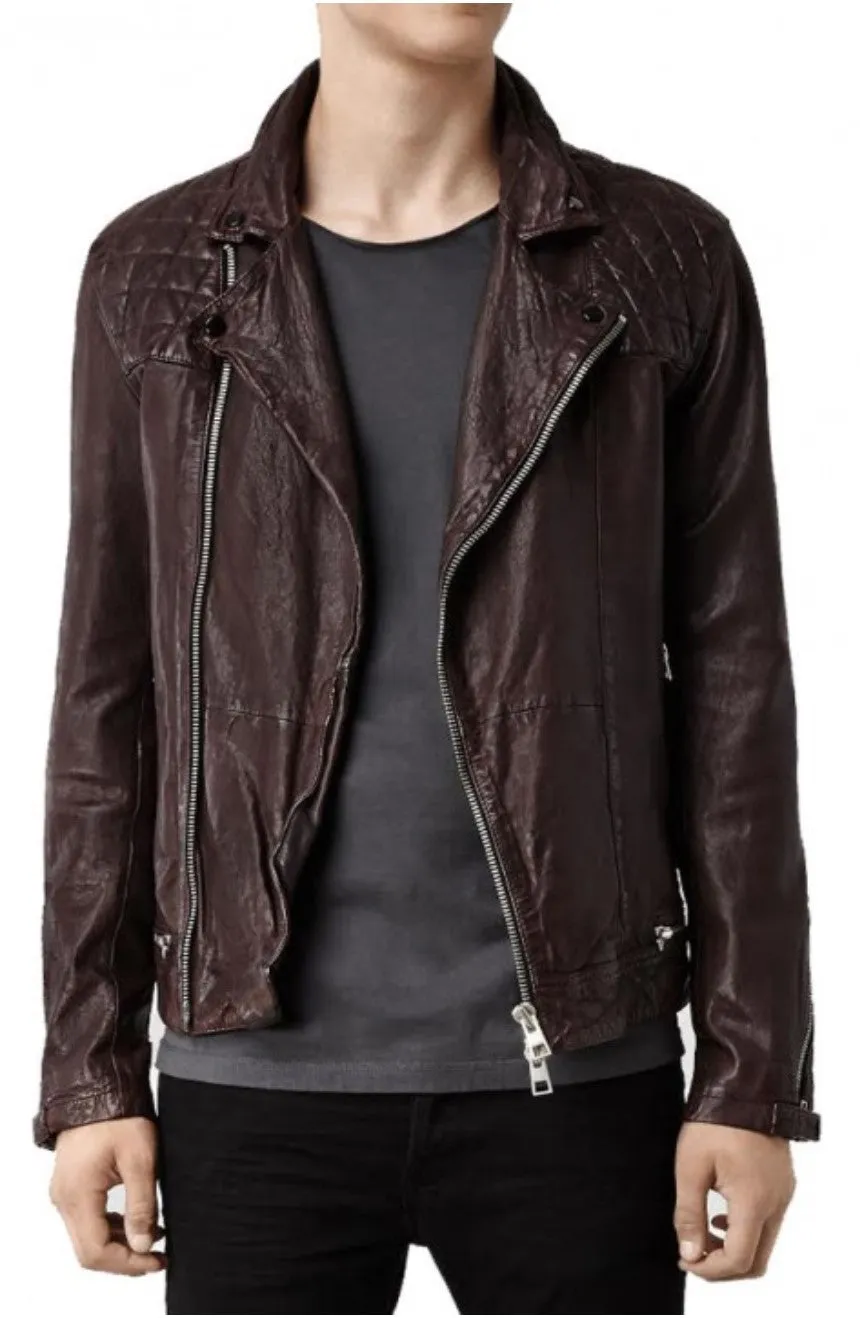 Biro Real Brown Leather Jacket Men Biker Motorcycle
