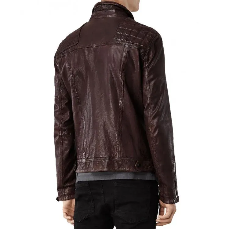 Biro Real Brown Leather Jacket Men Biker Motorcycle