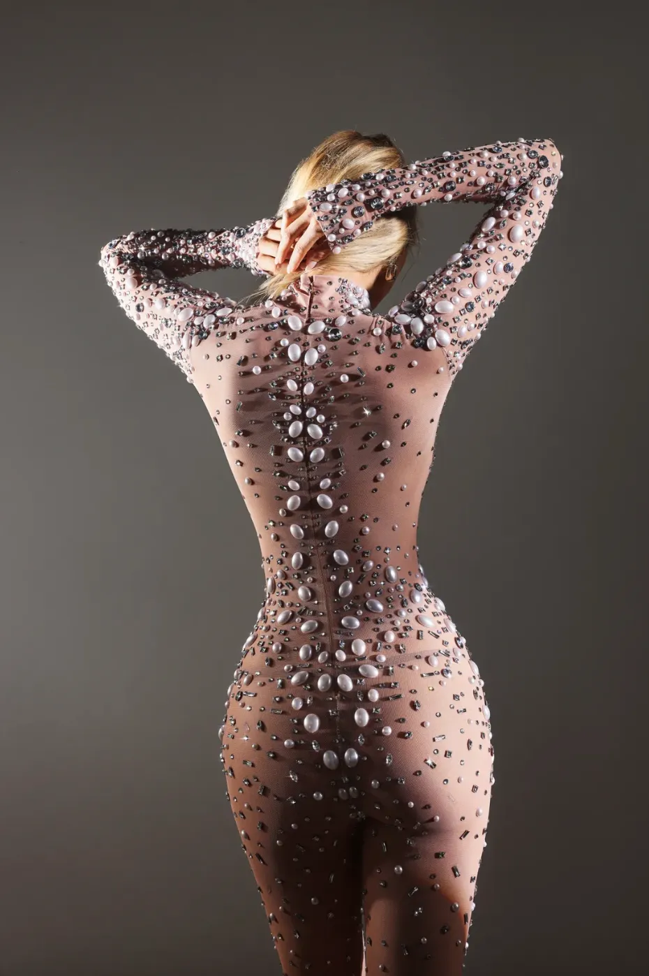 Birthday Outfit Catsuit Rhinestones Jumpsuit Crystal Outfits Pearls Full Diamond Bodysuit Dance Costume NEW IN