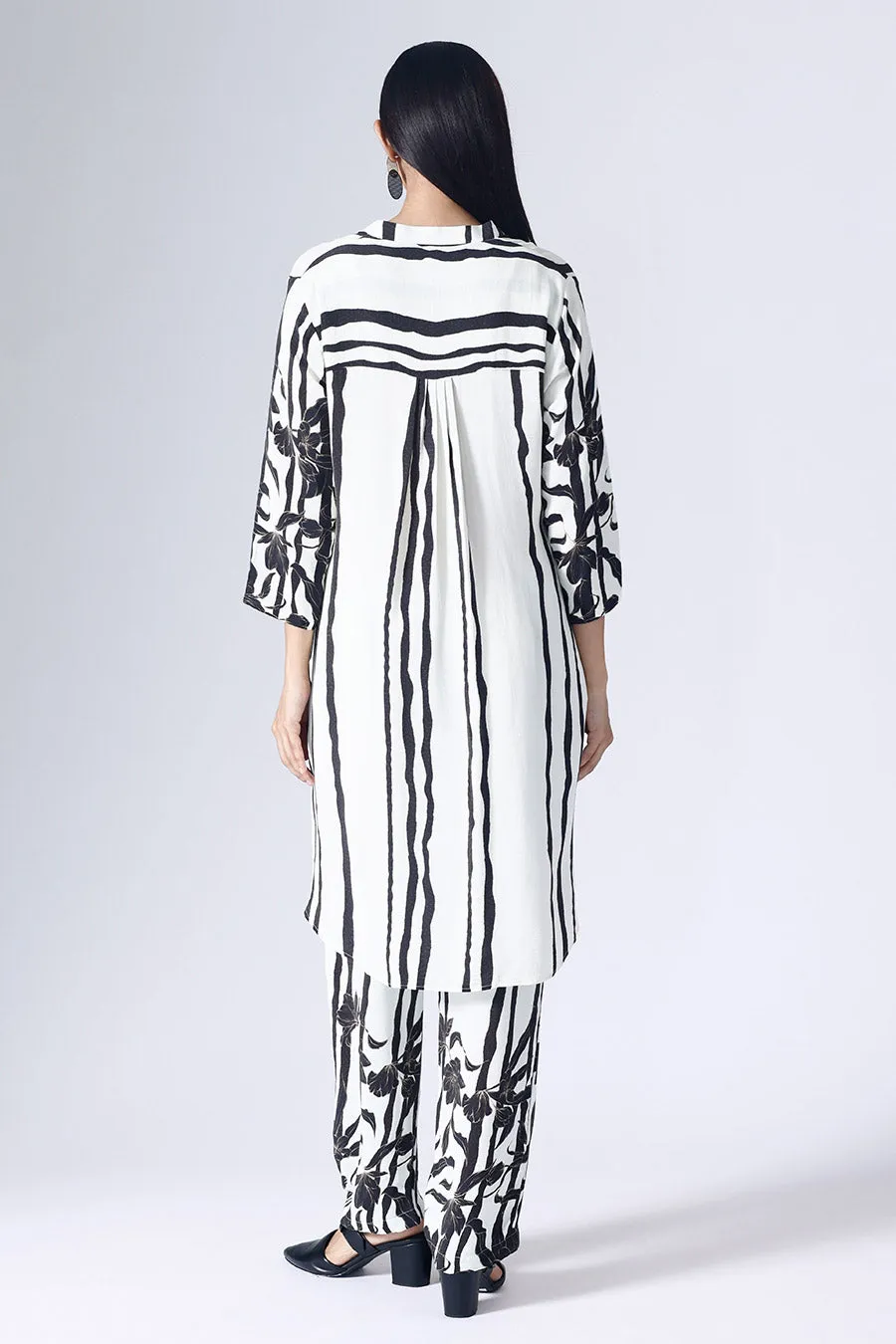 Black & White Floral Stripe Tunic With Pant Set