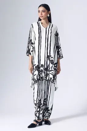 Black & White Floral Stripe Tunic With Pant Set