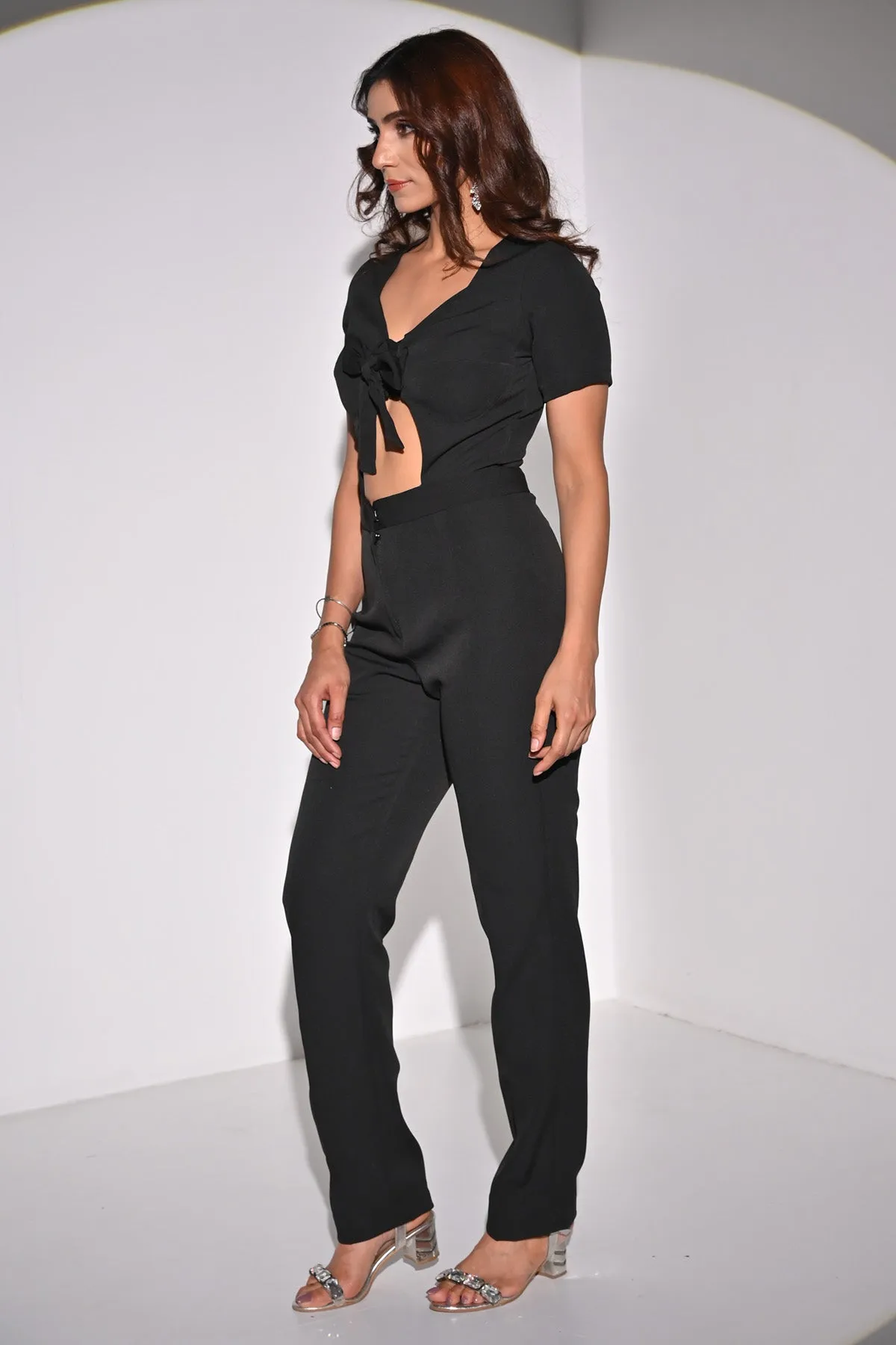 Black Front Tie-Up Jumpsuit