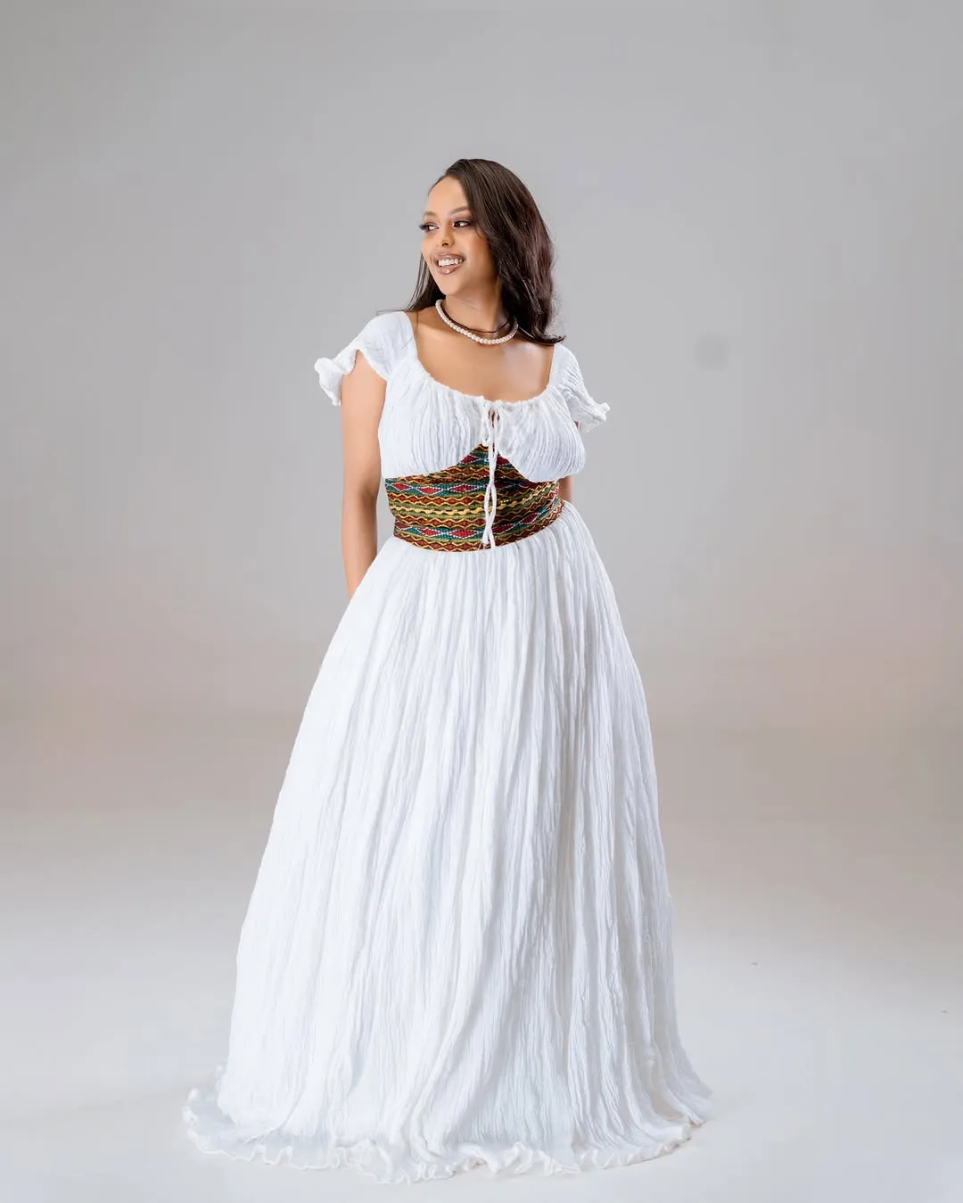 Blazing White Traditional Ethiopian Dress: Cultural Embellishment on Corset Habesha Dress for Any Events Habesha Kemis