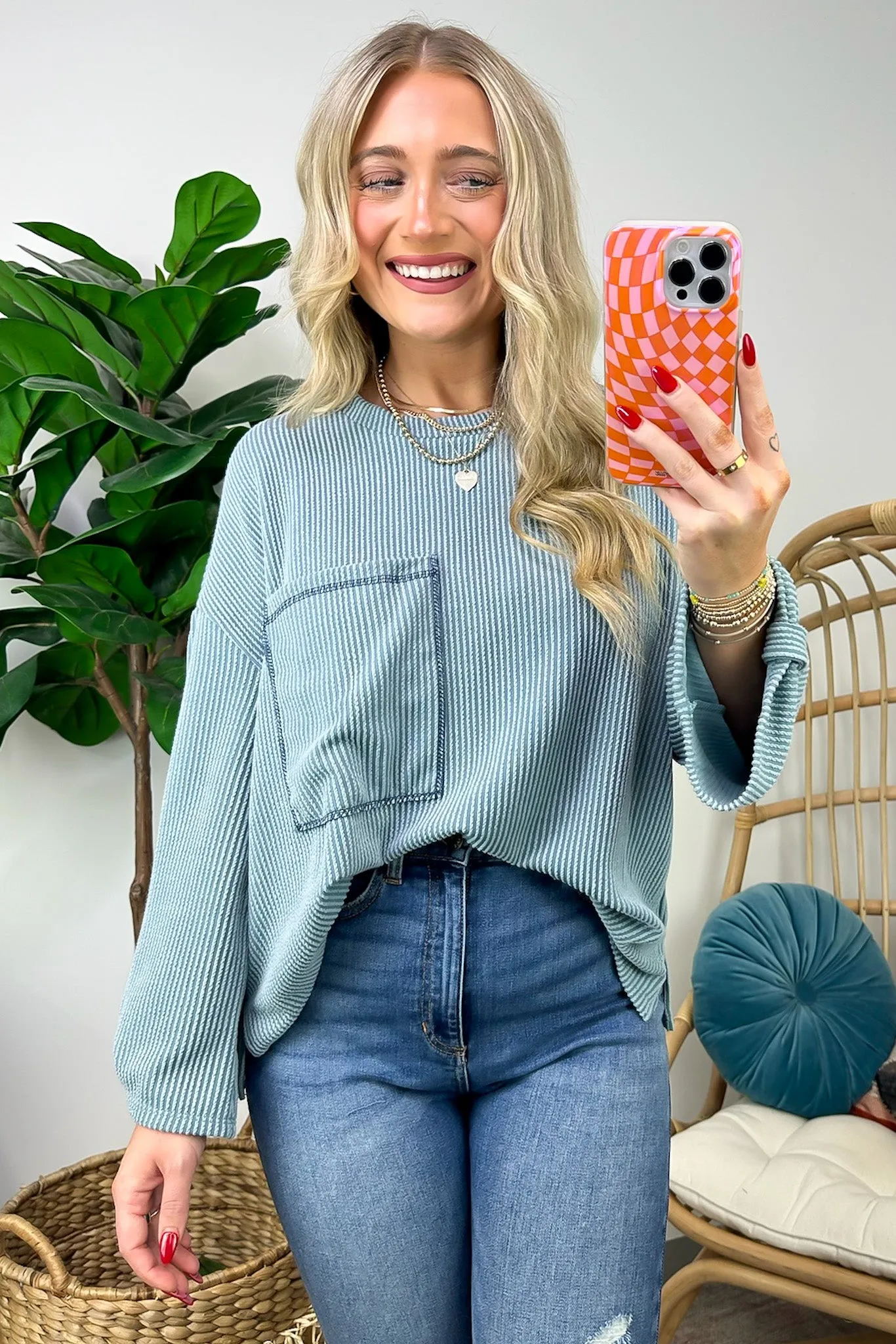 Celiana Ribbed Knit Pocket Top - FINAL SALE