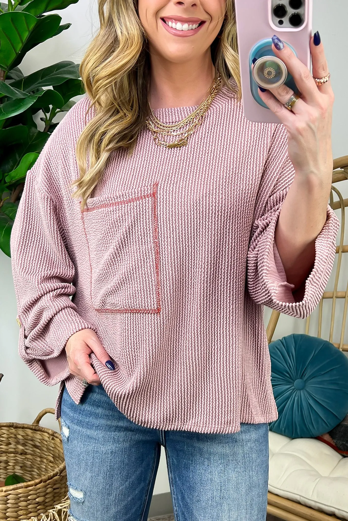Celiana Ribbed Knit Pocket Top - FINAL SALE