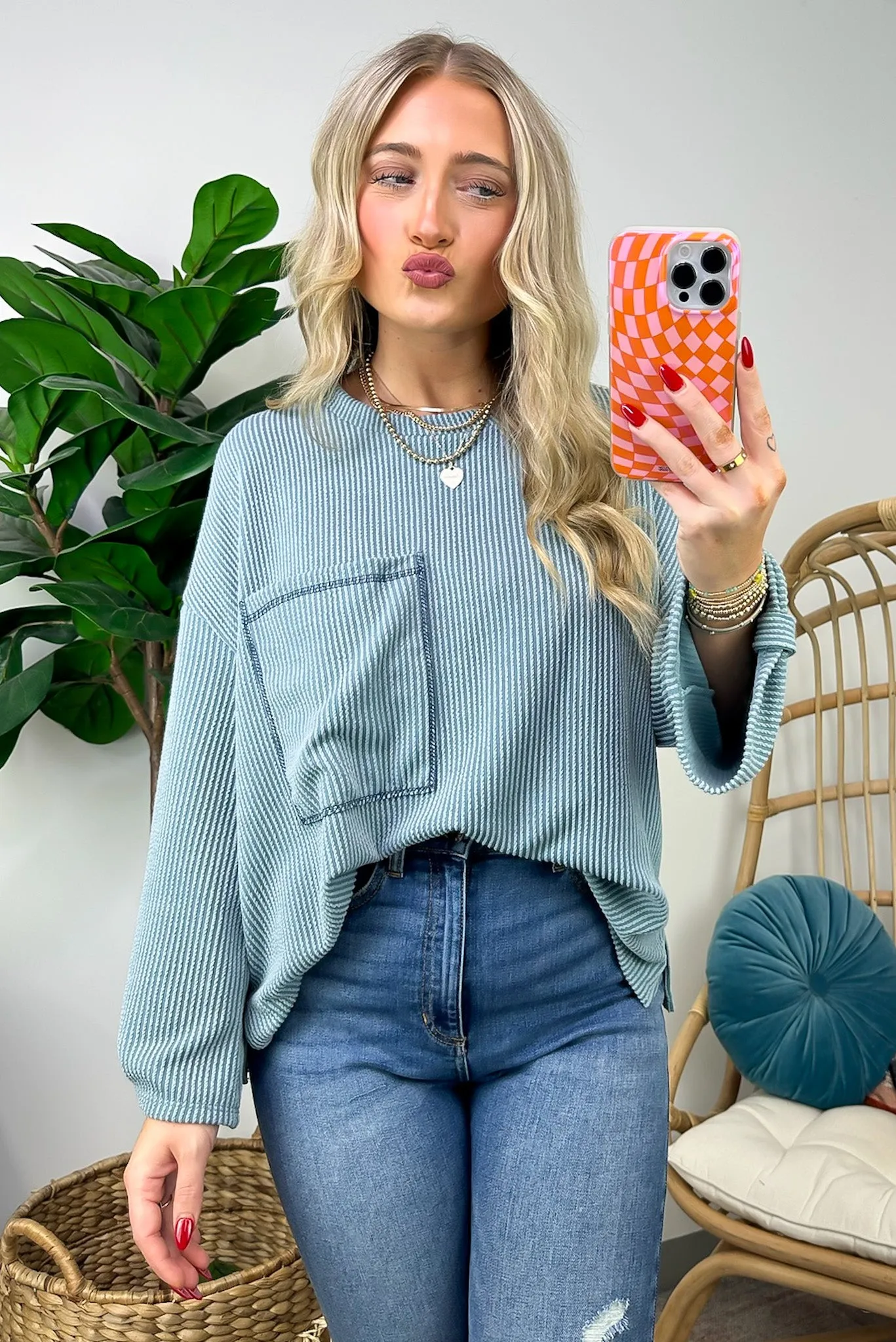 Celiana Ribbed Knit Pocket Top - FINAL SALE