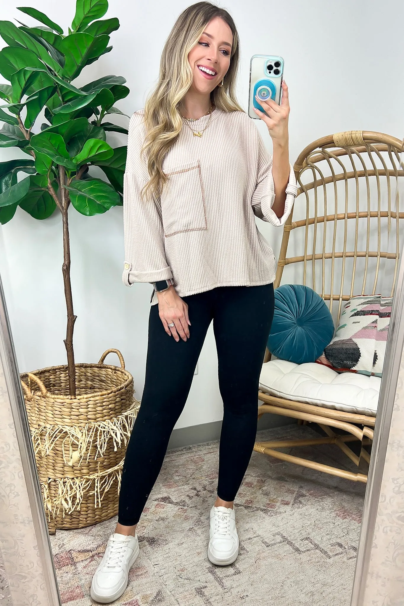 Celiana Ribbed Knit Pocket Top - FINAL SALE
