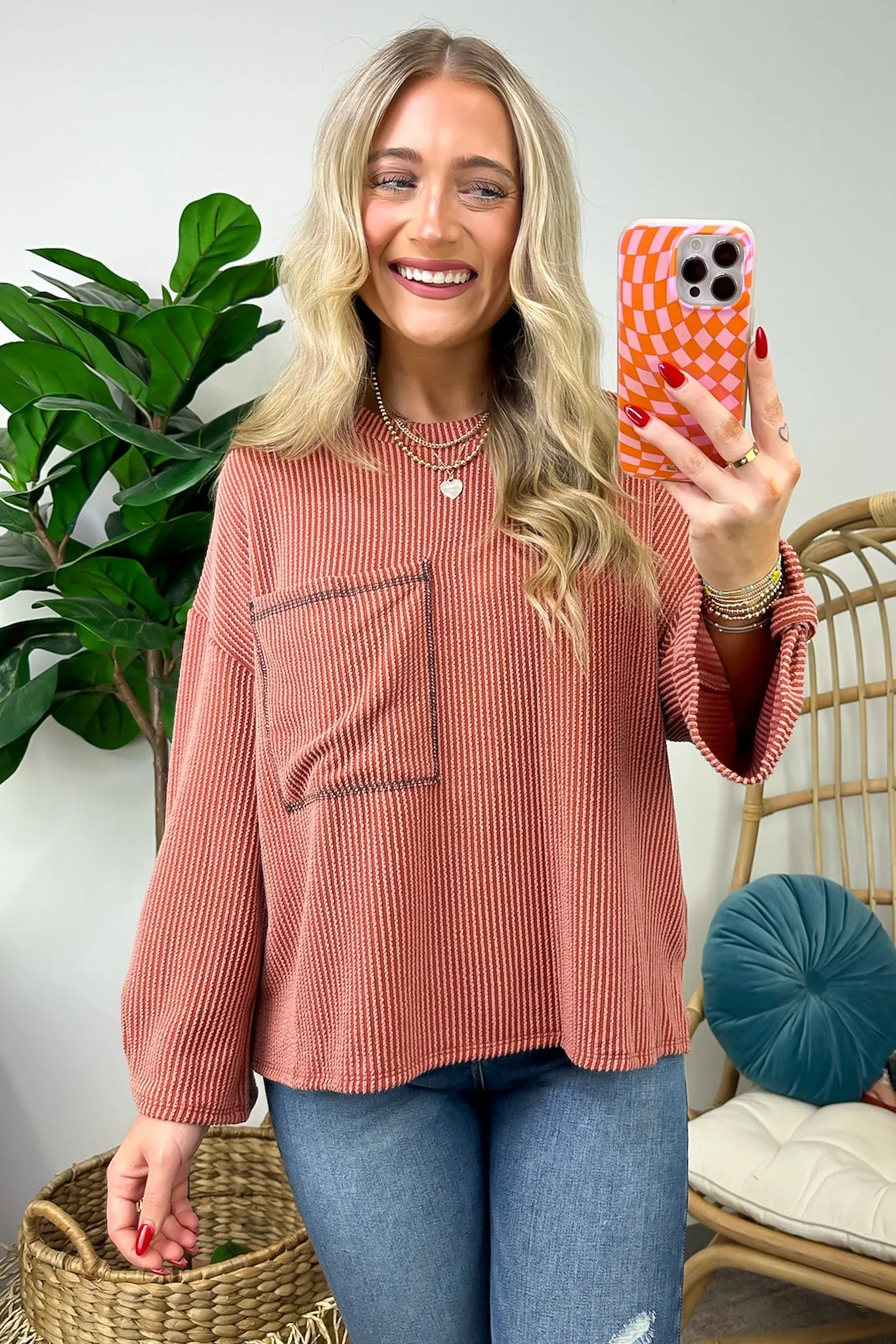 Celiana Ribbed Knit Pocket Top - FINAL SALE