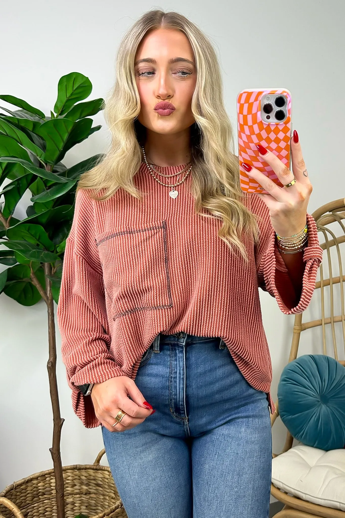 Celiana Ribbed Knit Pocket Top - FINAL SALE