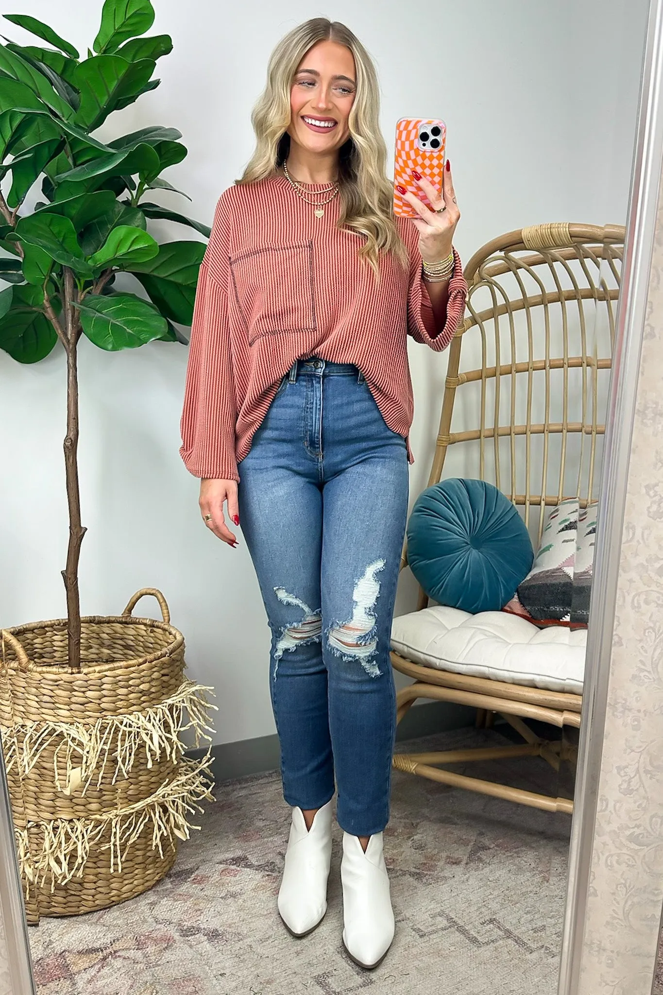 Celiana Ribbed Knit Pocket Top - FINAL SALE