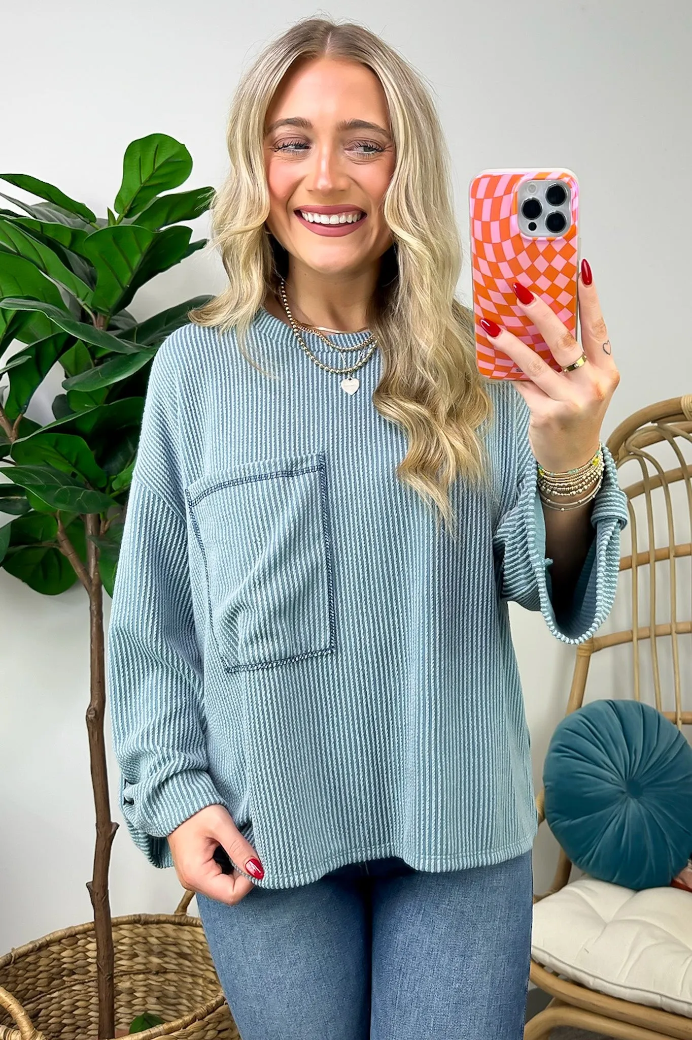 Celiana Ribbed Knit Pocket Top - FINAL SALE