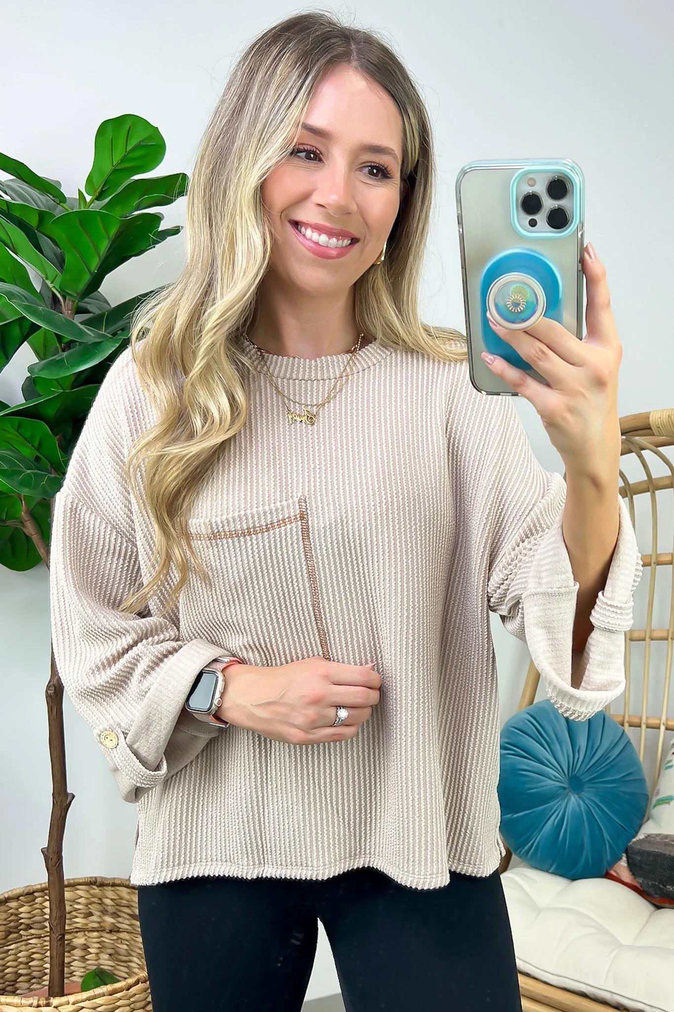 Celiana Ribbed Knit Pocket Top - FINAL SALE