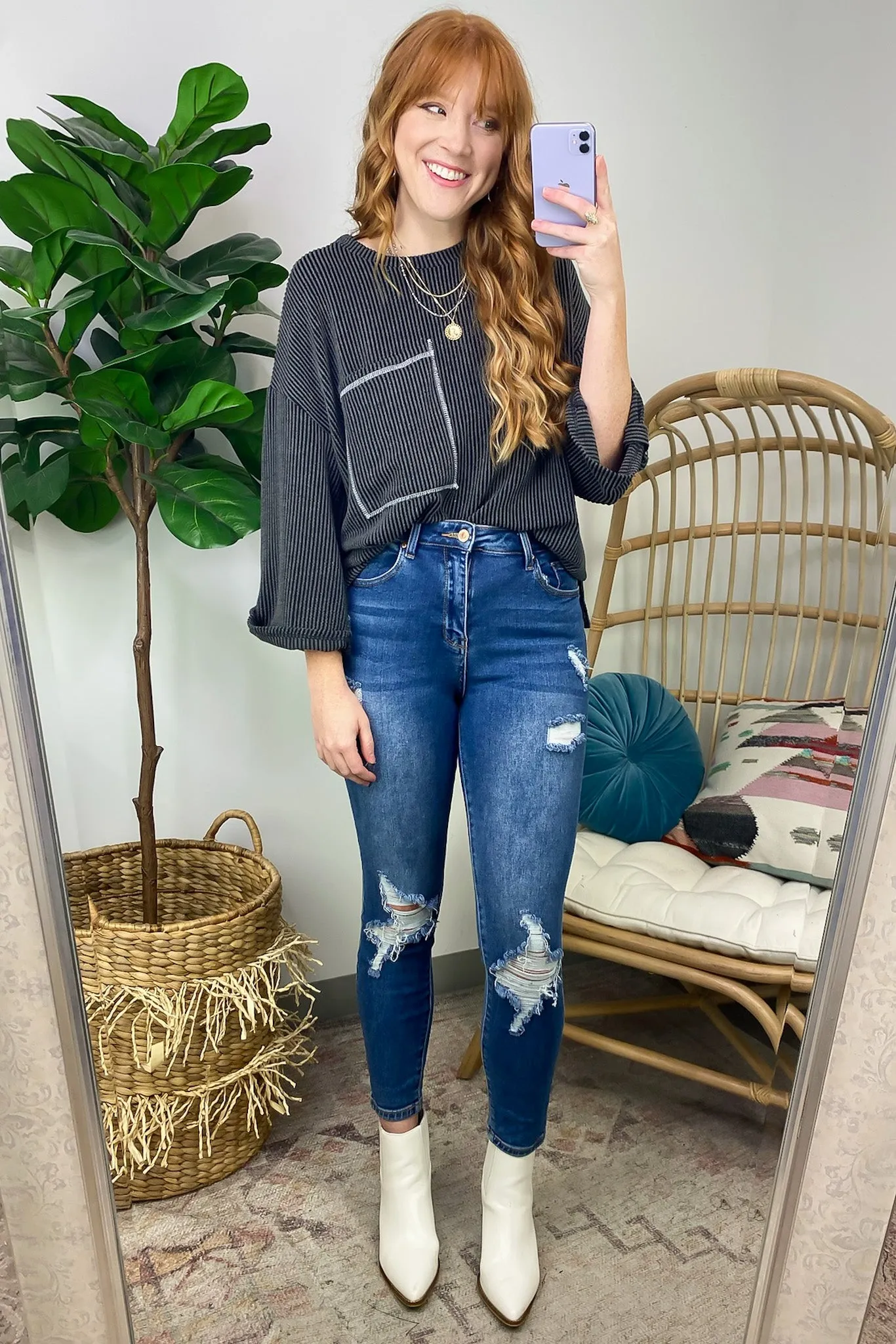 Celiana Ribbed Knit Pocket Top - FINAL SALE