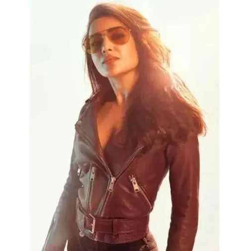 Citadel 2023 Samantha Ruth Prabhu Black Biker Leather Jacket