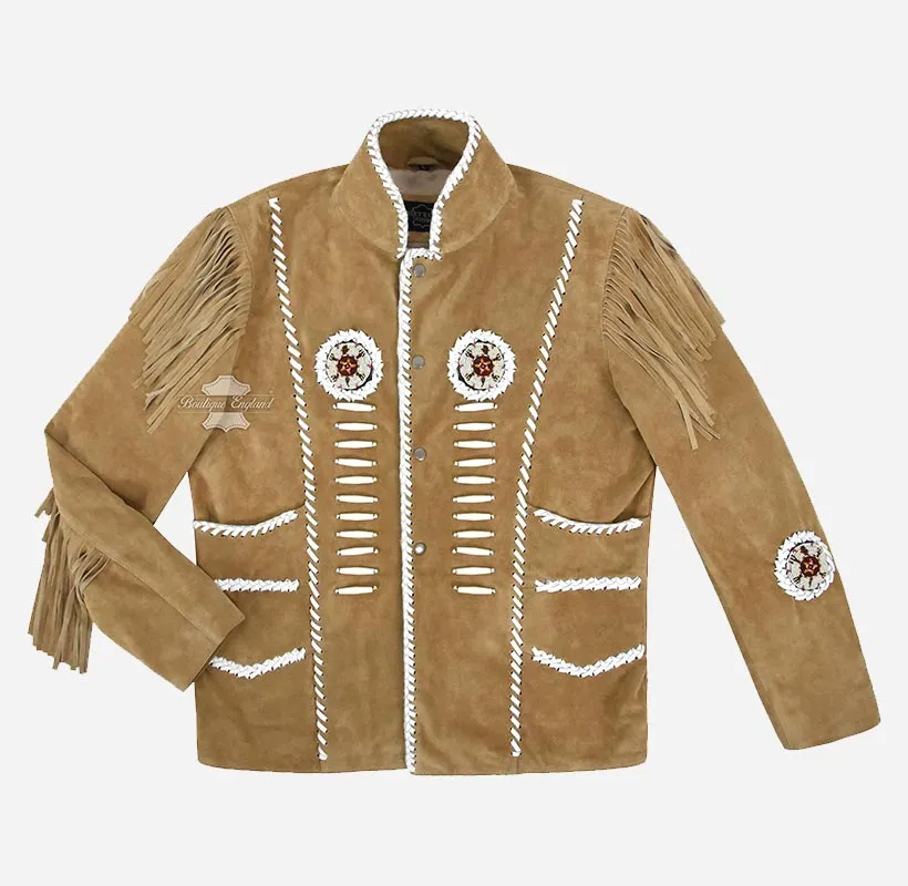 COWBOY Western Fringe Jacket For Men With Beads Detailing