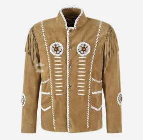 COWBOY Western Fringe Jacket For Men With Beads Detailing
