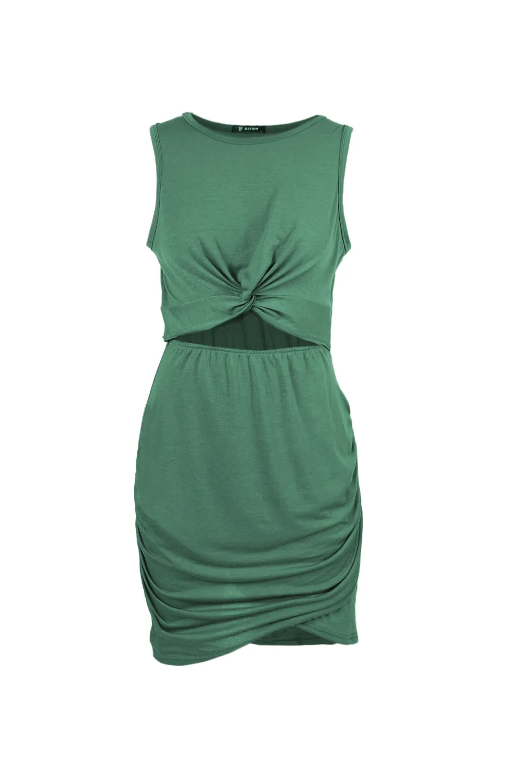Crew Neck Sleeveless Hollow Out Wrap Bodycon Dress