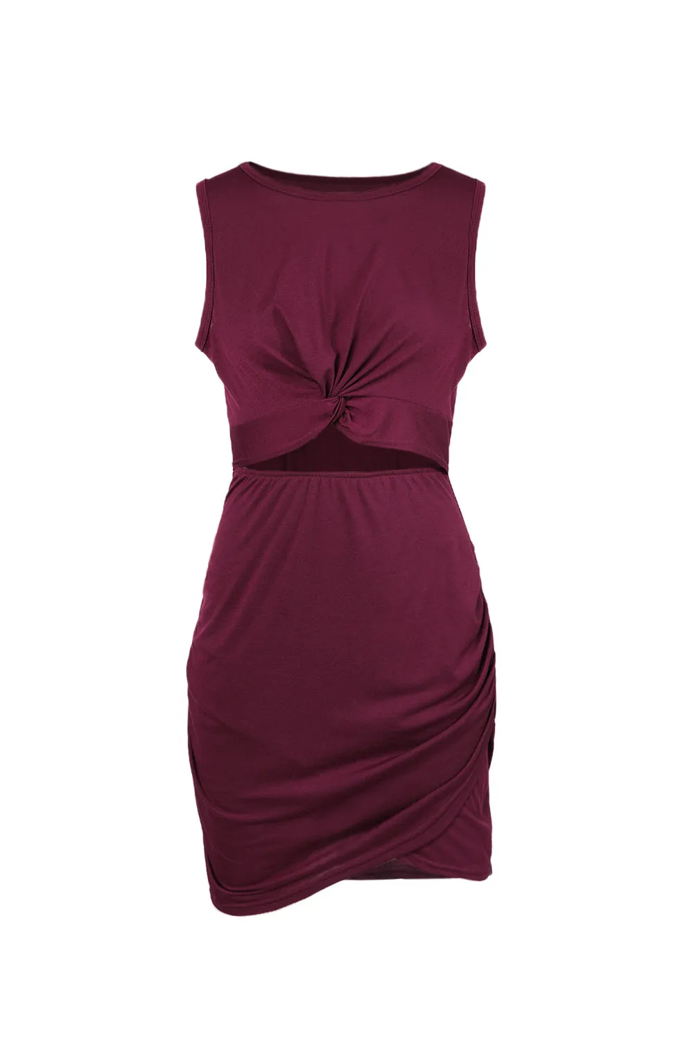 Crew Neck Sleeveless Hollow Out Wrap Bodycon Dress