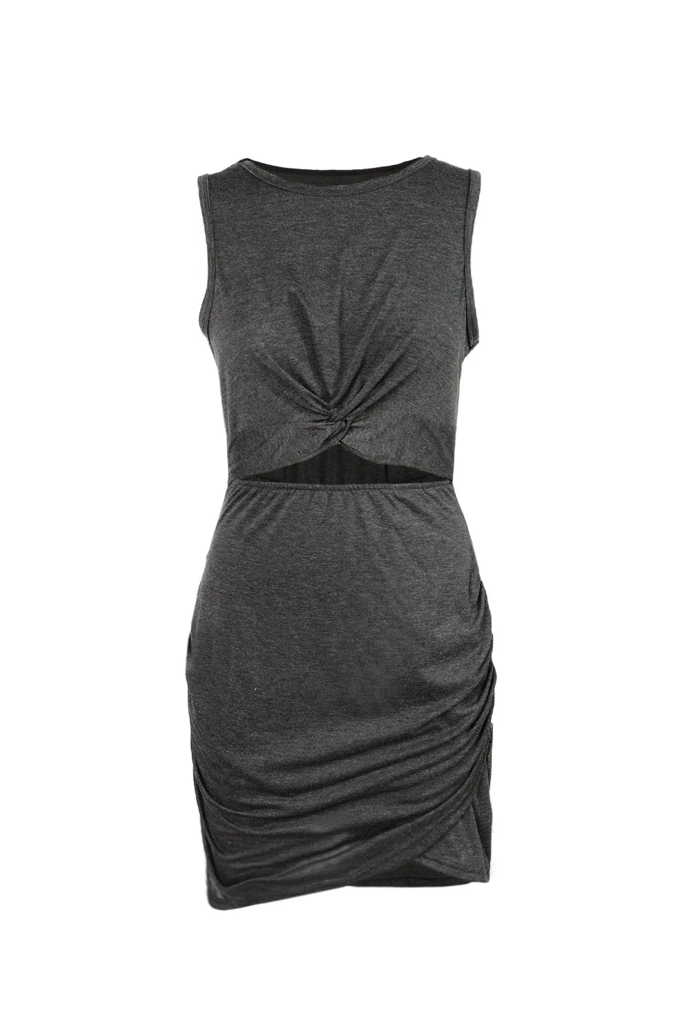 Crew Neck Sleeveless Hollow Out Wrap Bodycon Dress