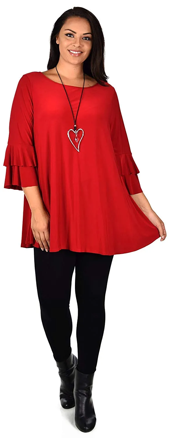 Dare2BStylish Women Plus Size Ruffle Sleeve Chic Tunic Top Blouse Shirt