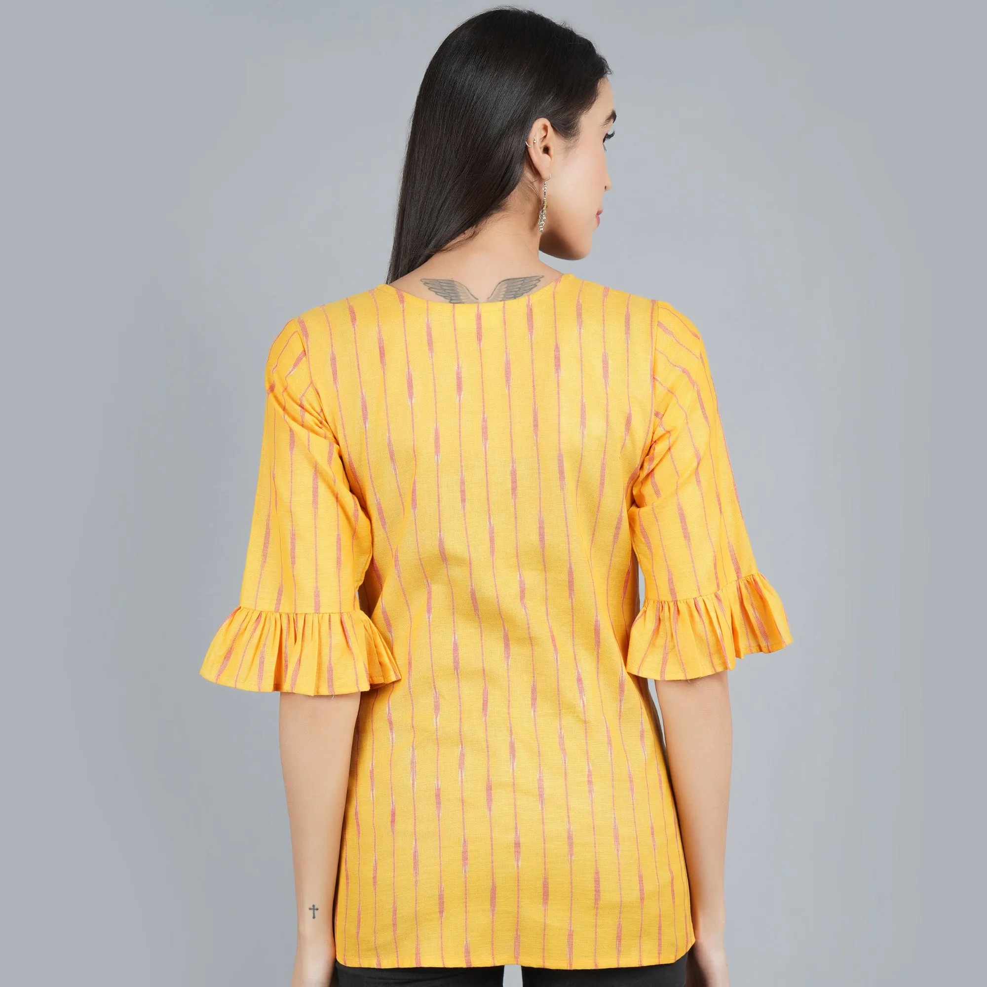 Darzaania Yellow Ikat Cotton Top