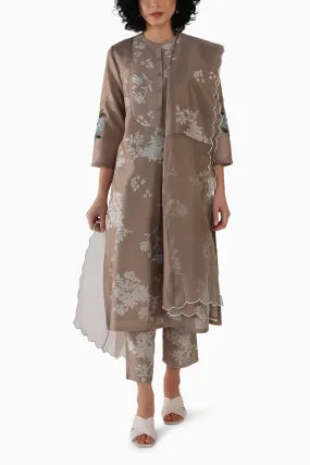 Discharge Print Beige Tunic and Pant with Dupatta