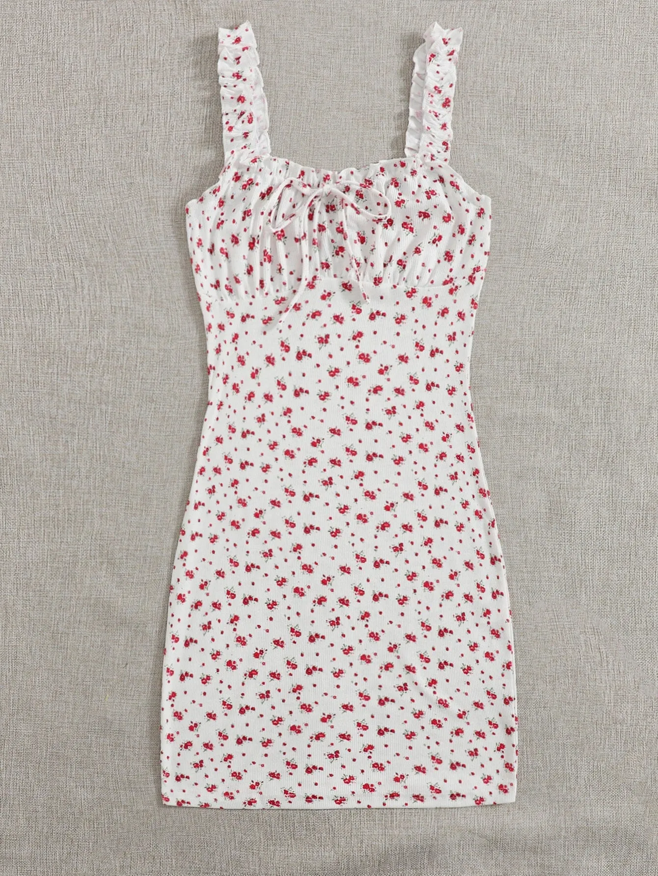 Ditsy Floral Print Tie Front Ruched Bust Dress