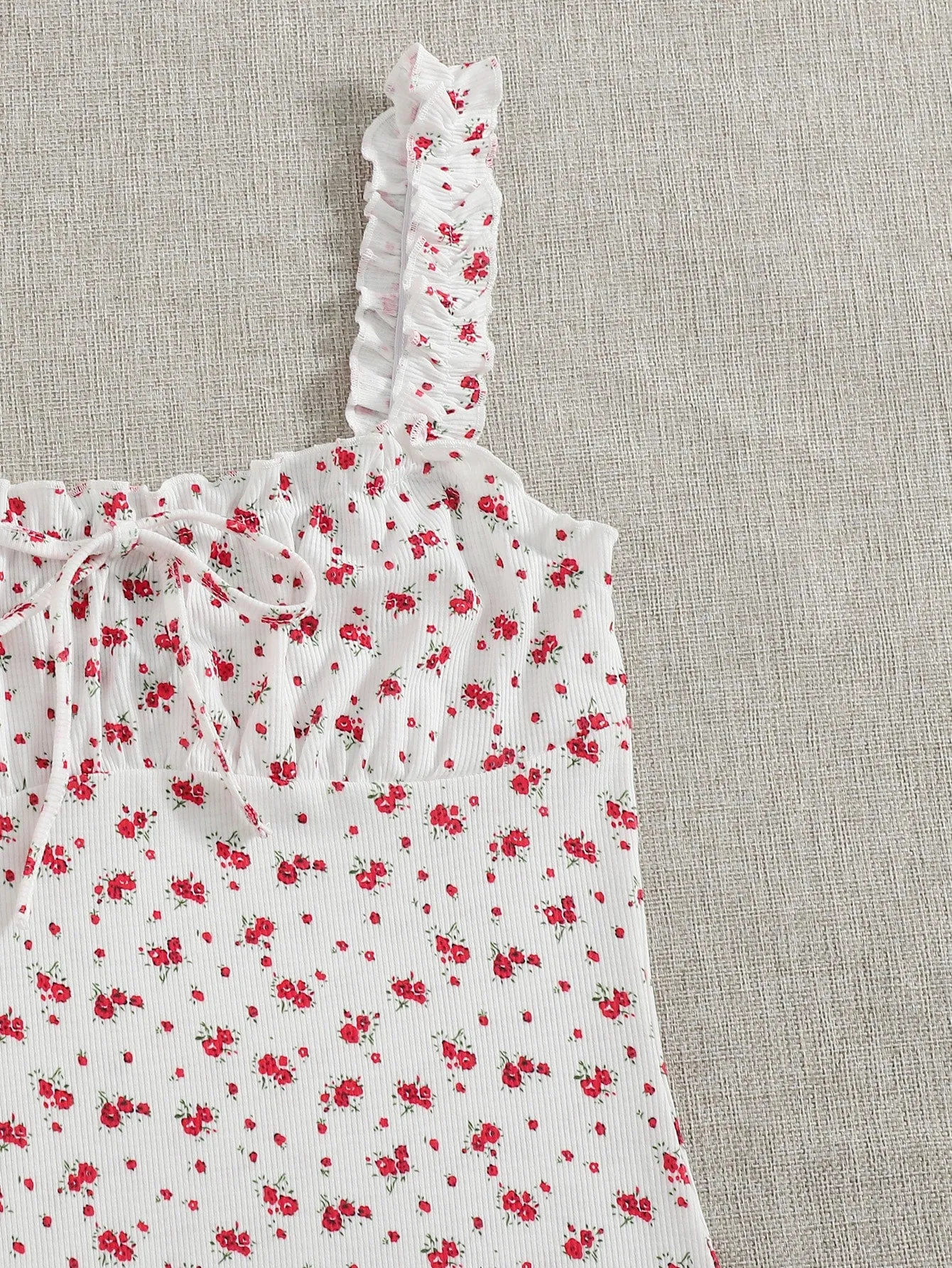 Ditsy Floral Print Tie Front Ruched Bust Dress