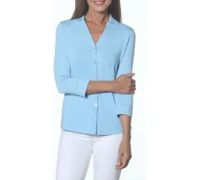 E.L.I - Knit Button Down Collared Top in Sky