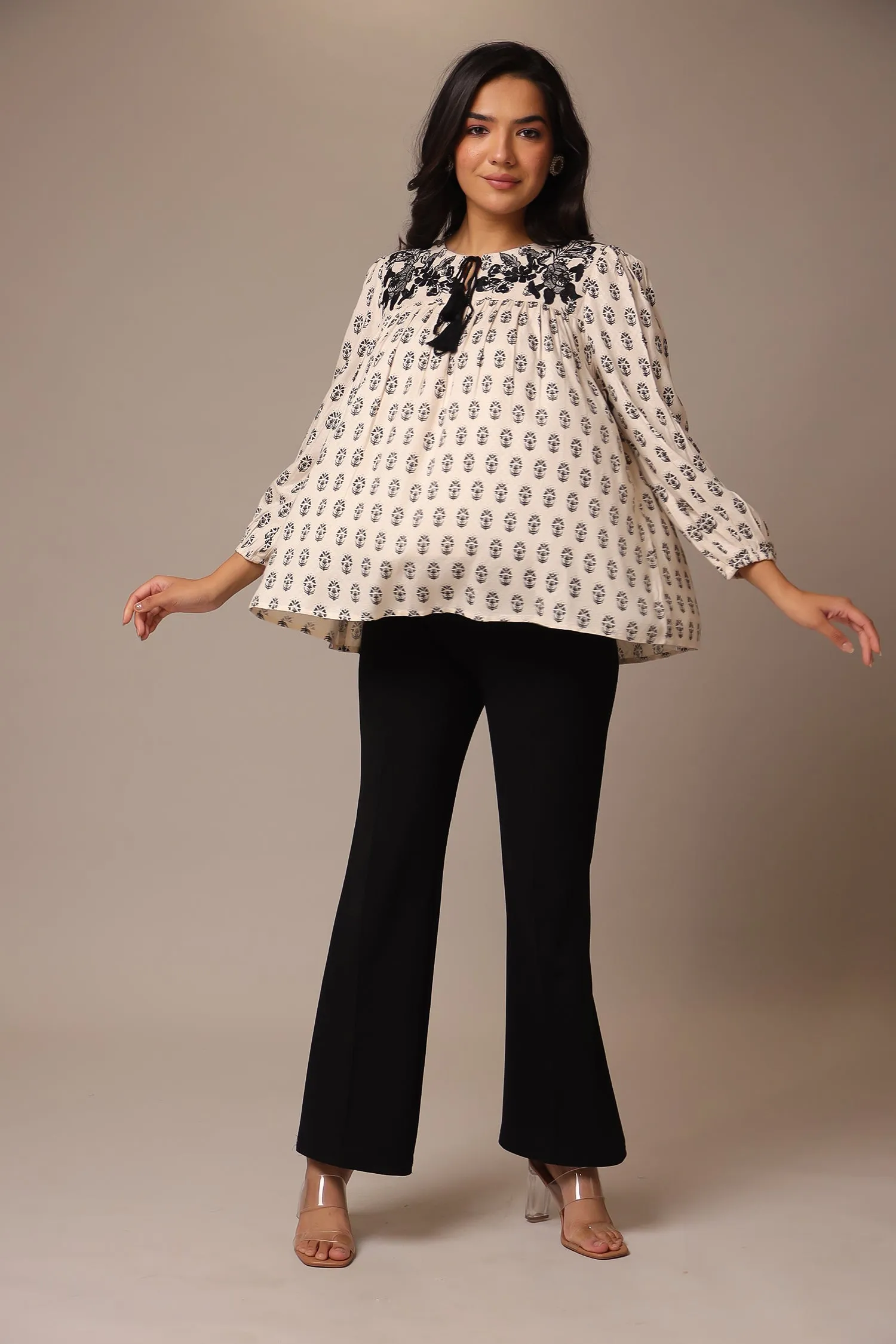Embroidered Printed Muslin Tunic
