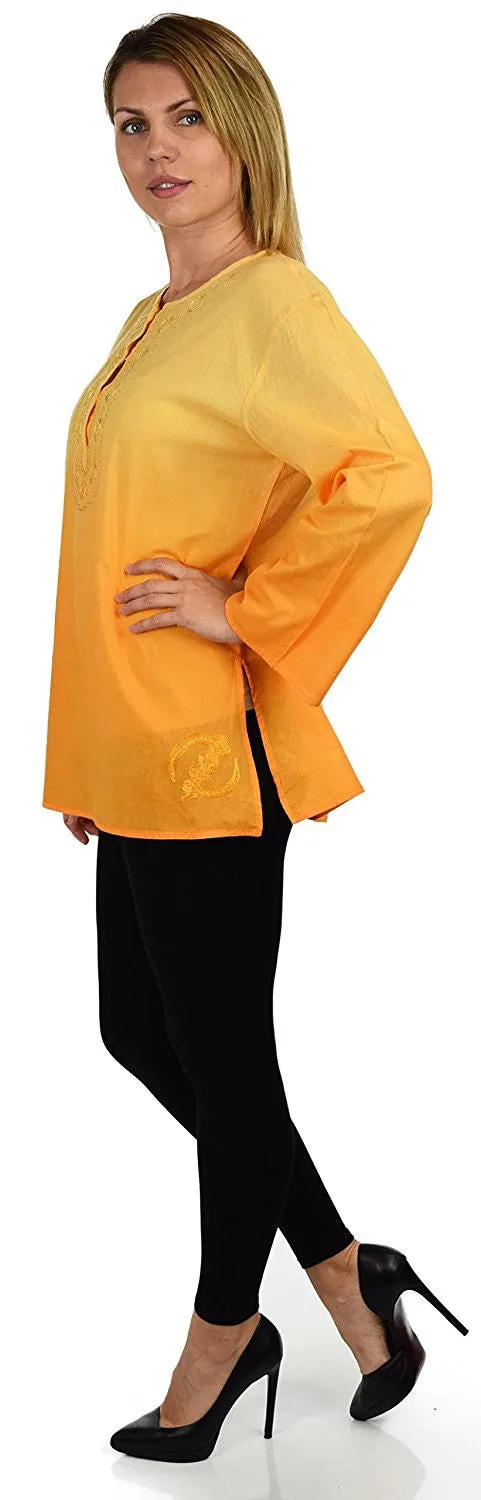 Embroidered Summer Tunic, Ombre dyed Tunic, Tie Dye Ombre Blouse, women Tie dye Shirt Top Regular and Plus Sizes