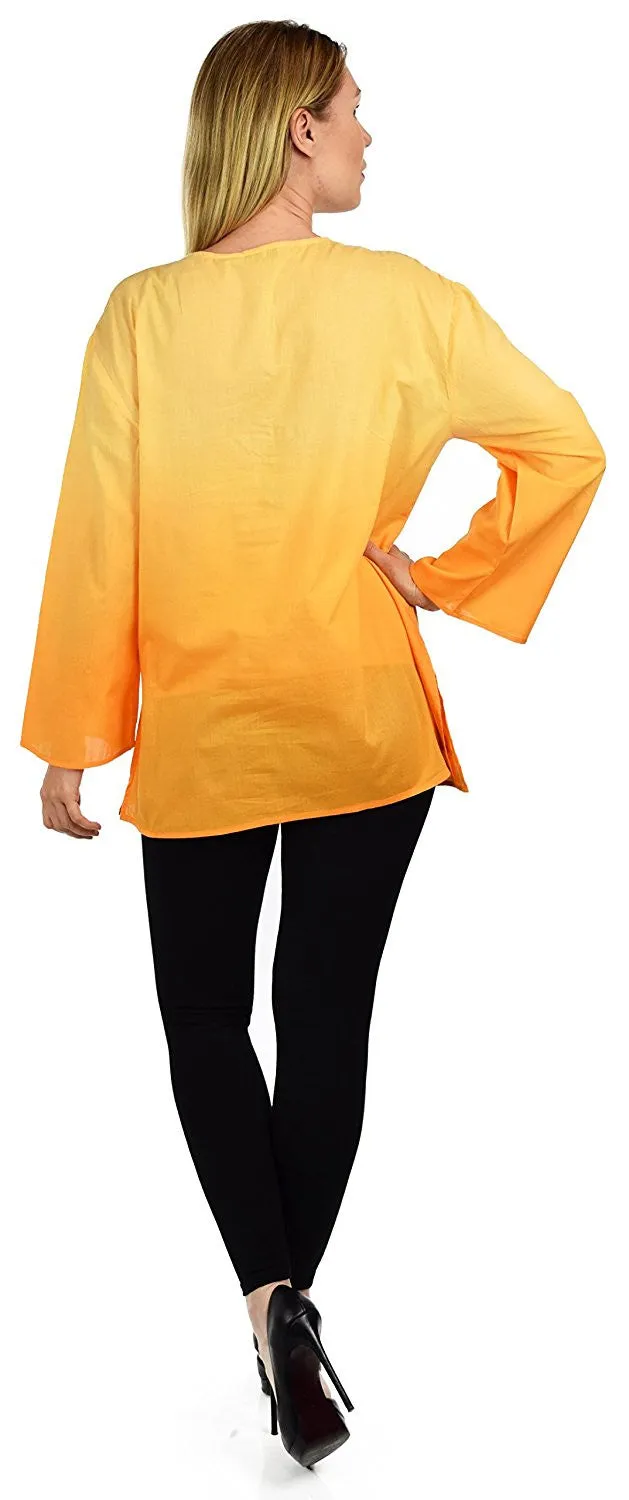 Embroidered Summer Tunic, Ombre dyed Tunic, Tie Dye Ombre Blouse, women Tie dye Shirt Top Regular and Plus Sizes