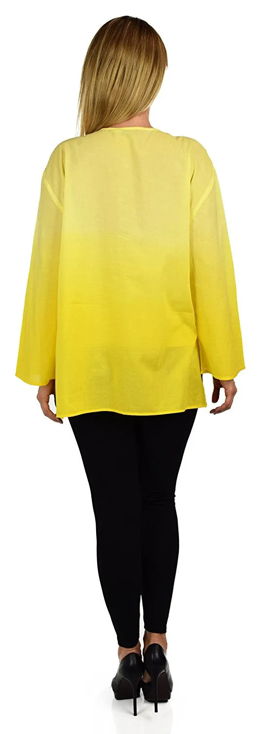 Embroidered Summer Tunic, Ombre dyed Tunic, Tie Dye Ombre Blouse, women Tie dye Shirt Top Regular and Plus Sizes