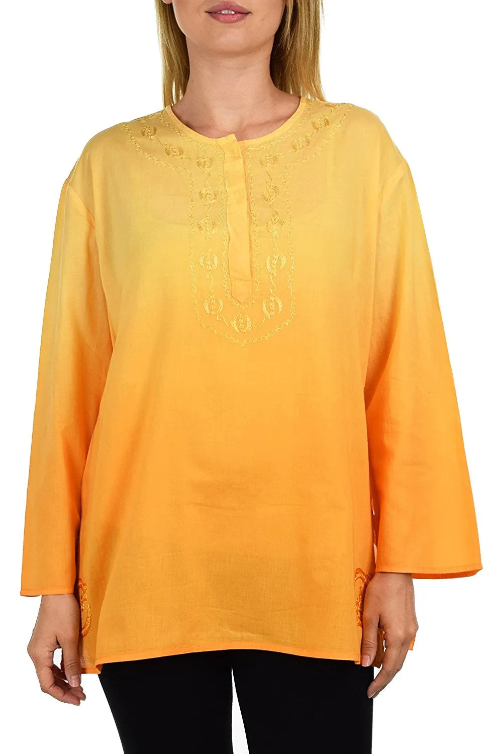 Embroidered Summer Tunic, Ombre dyed Tunic, Tie Dye Ombre Blouse, women Tie dye Shirt Top Regular and Plus Sizes