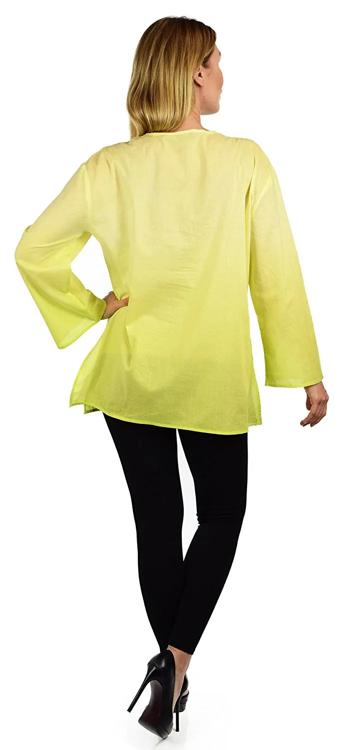 Embroidered Summer Tunic, Ombre dyed Tunic, Tie Dye Ombre Blouse, women Tie dye Shirt Top Regular and Plus Sizes