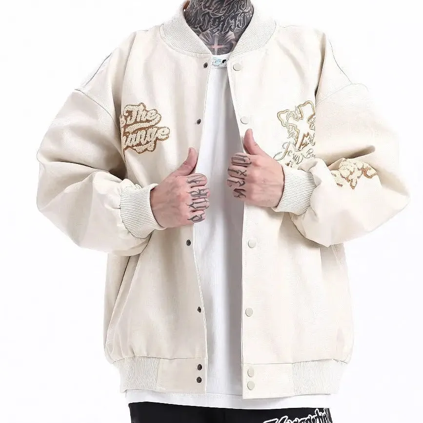 Embroidery Baseball Jacket PU Leather