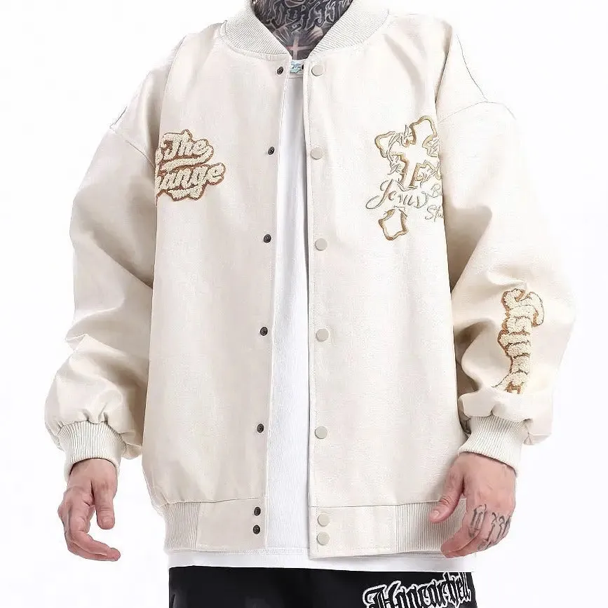 Embroidery Baseball Jacket PU Leather