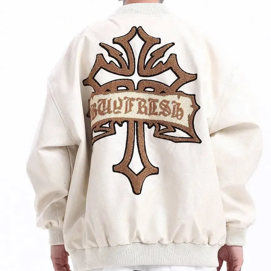 Embroidery Baseball Jacket PU Leather